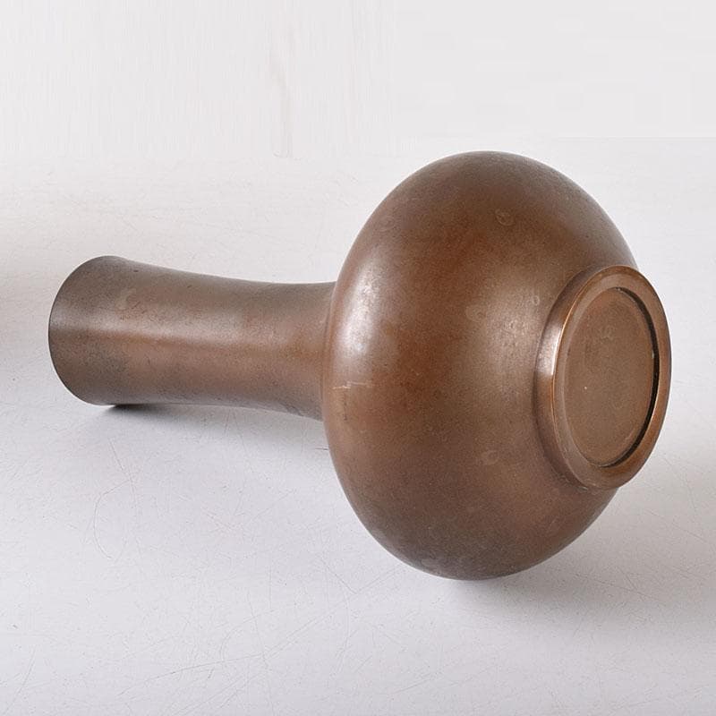 釜師　高木治良兵衛造　唐銅　柄杓立　鶴首花入　共箱　V　7587