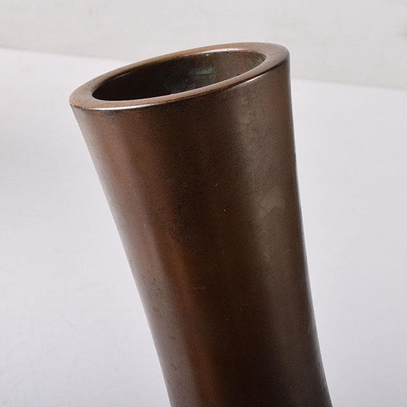 釜師　高木治良兵衛造　唐銅　柄杓立　鶴首花入　共箱　V　7587