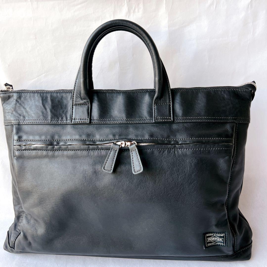 美品✨PORTER オールレザー　ビジネスバッグ　A4収納　ブリーフケース　黒