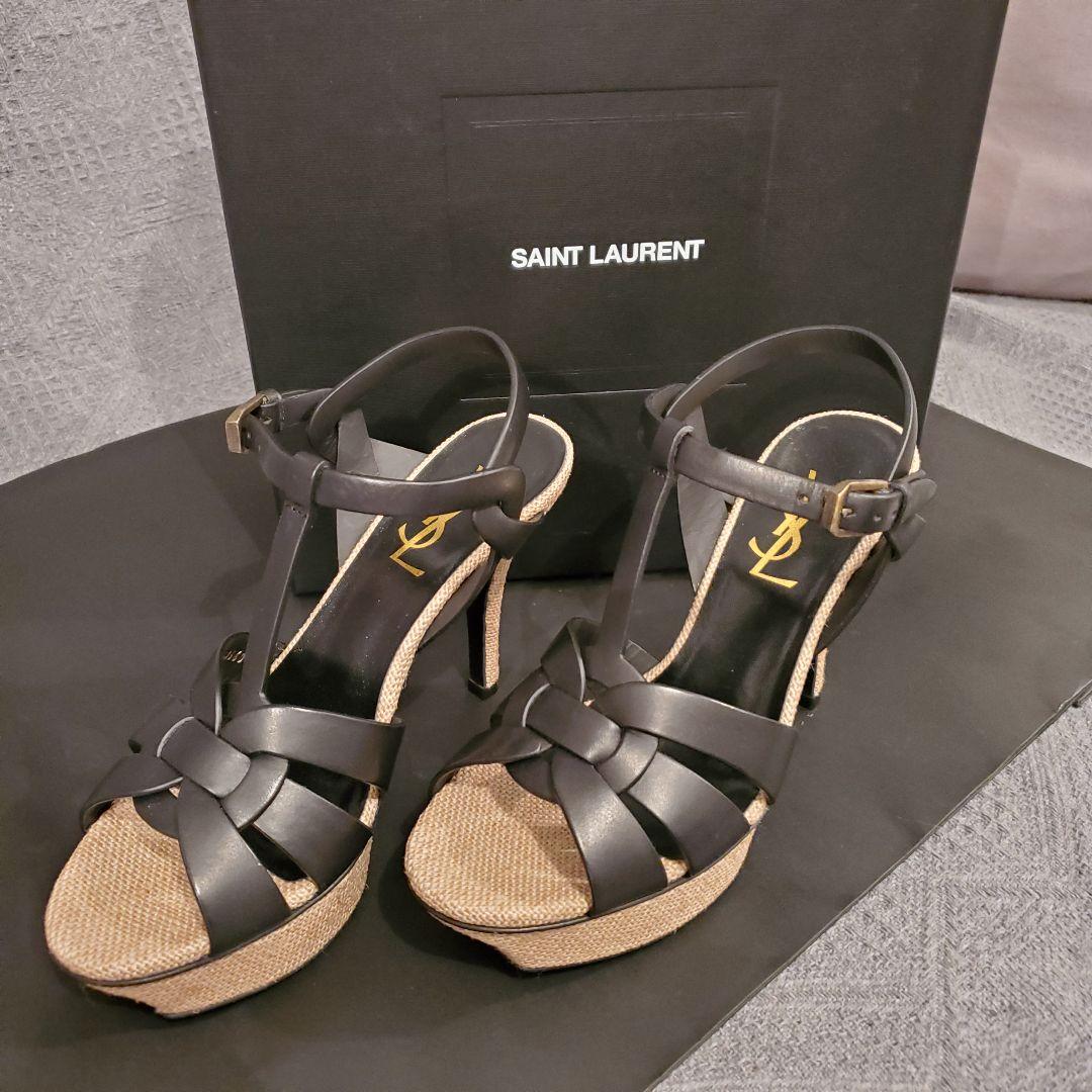 SAINT LAURENT ブラック×ベージュ サンダル