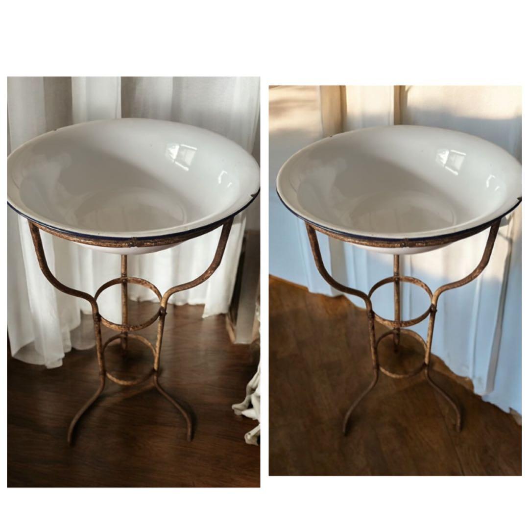 アンティーク ホーロー 洗面台　エナメルボウル 付き　三脚スタンド　琺瑯スタンド