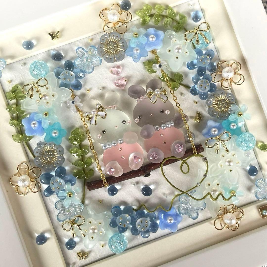♡ネモフィラリースのブランコで♡シーグラスアート うさぎ