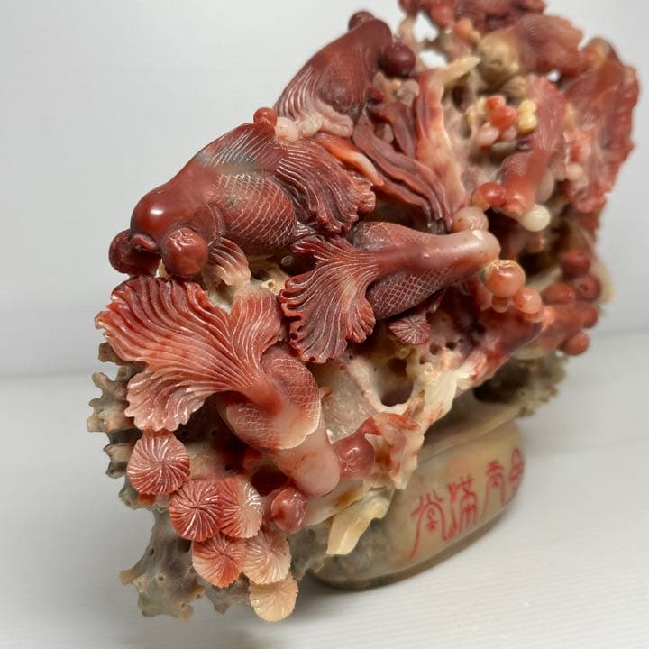 中国古玩 中国美術 石彫 金魚 置物