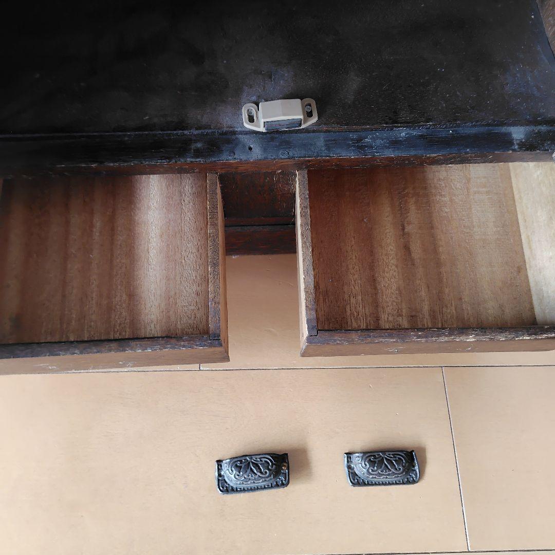 木製キャビネット ダークブラウン 2引き出し