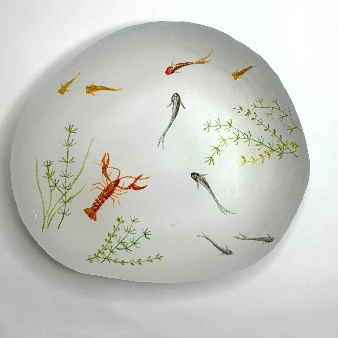 久保裕子さん作　ガラス　ザリガニ　魚　水草　ペーパーウェイト　文鎮　オブジェ