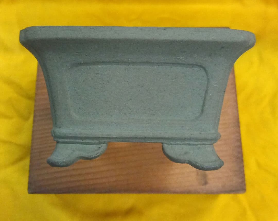 012.【寿悦】外縁額面長方鉢/ミニ盆栽鉢/木箱付き