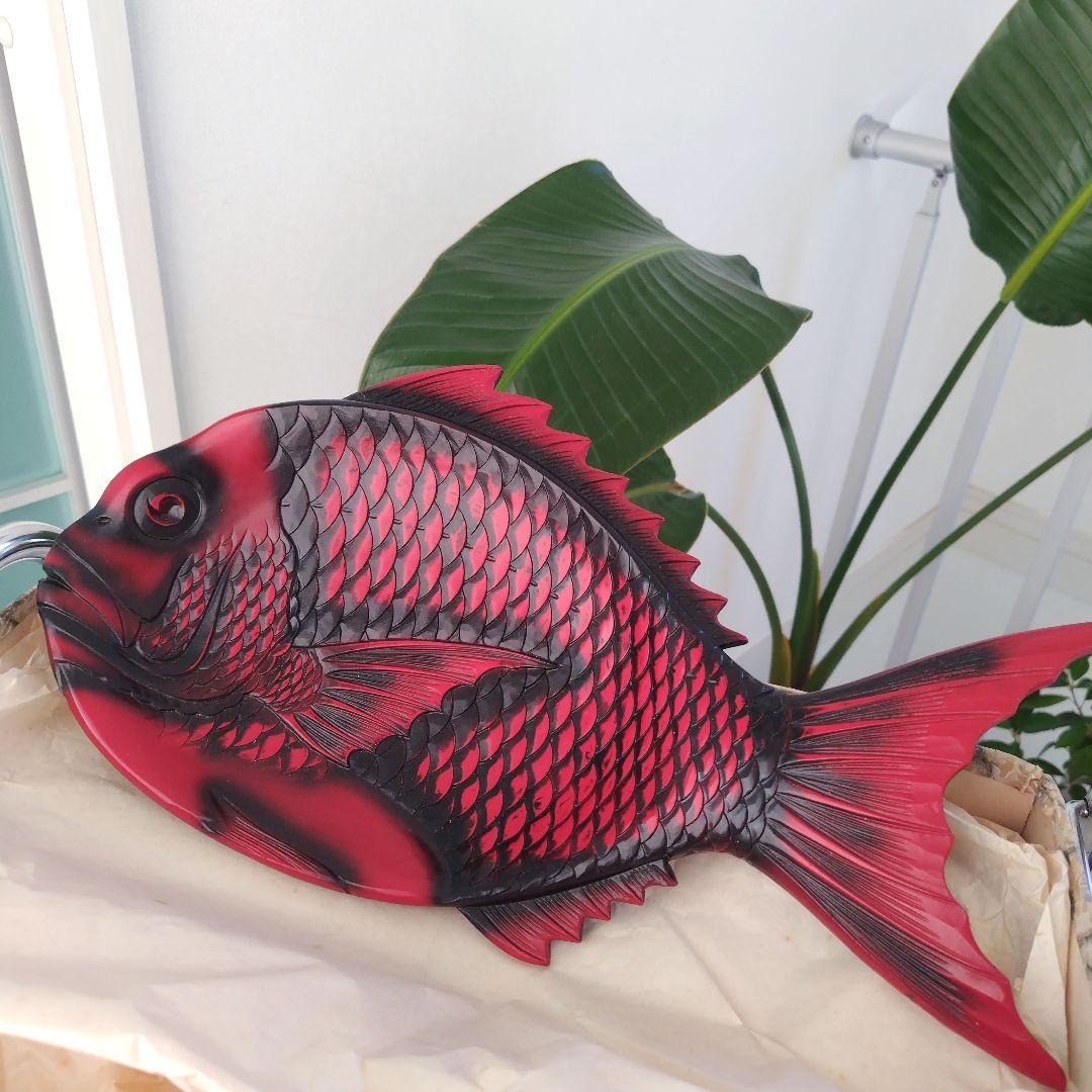 骨董品希少！美品アンティーク鯛 彫刻 菓子器 漆器 レトロ 縁起物