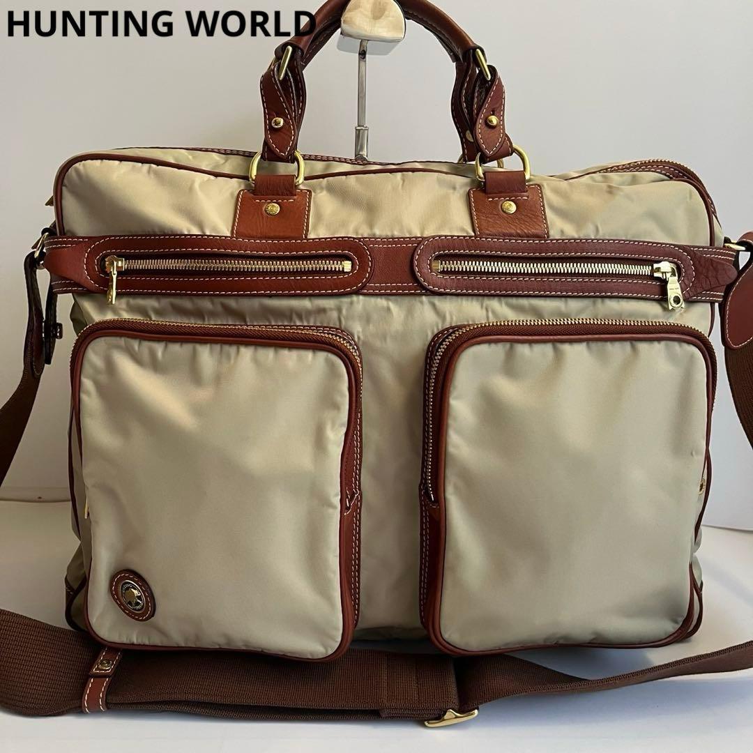 ✨未使用級✨　HUNTING WORLD ビジネスバッグ　レザー　ベージュ系
