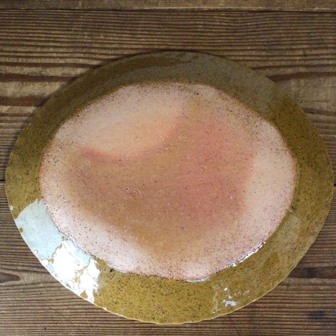 No3842 船木伸児　淡黄釉楕円鉢　共箱　布志名舩木窯　島根県　民藝　送料無料