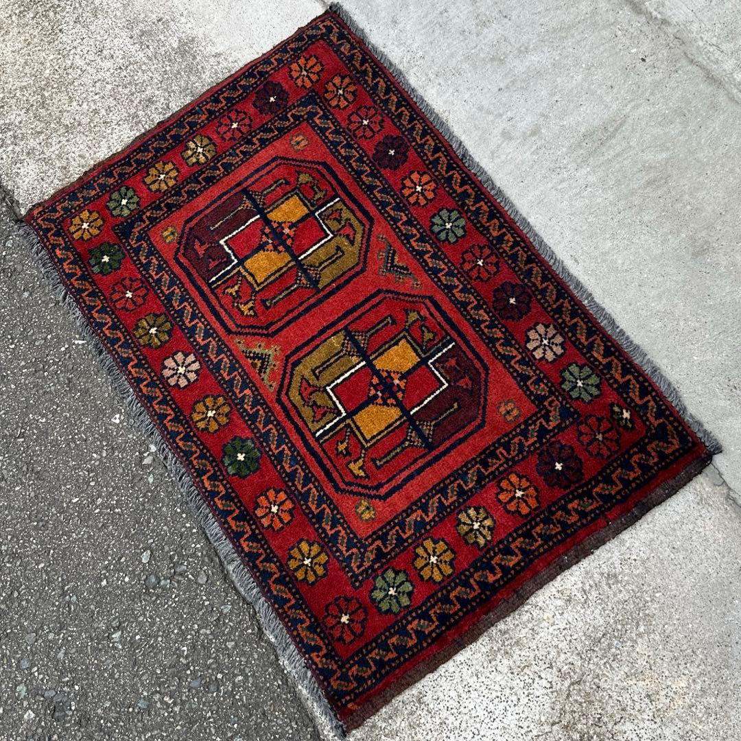 74cmx47cmバルラグ手織り絨毯ヴィンテージ ラグトルクメンラグ