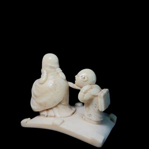 江戸時代 根付 「寿老人と唐子」 無銘