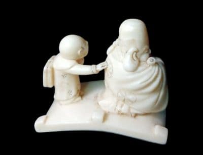 江戸時代 根付 「寿老人と唐子」 無銘