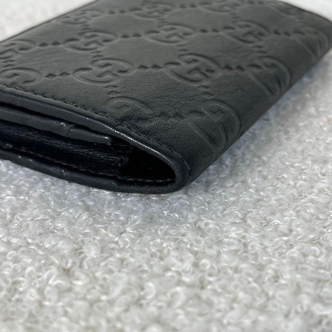 美品　GUCCI カードケース　シマ　レザー　GG柄　ブラック　箱付き