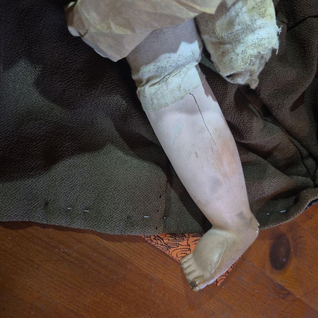 市松人形 青と黒のストライプ着物 ジャンク品