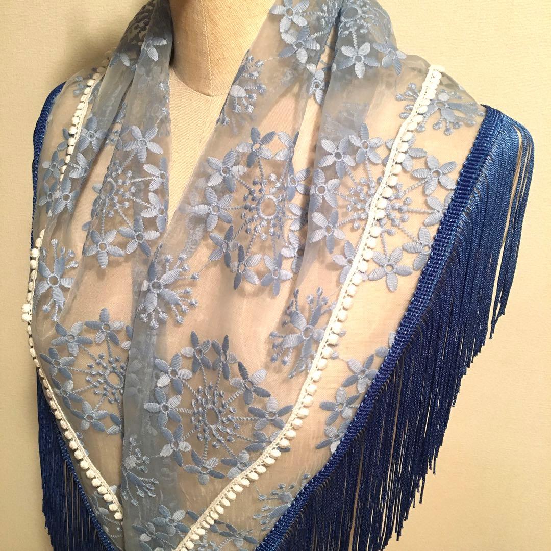 フラメンコ 衣装 シージョ 花柄刺繍 ブルー系