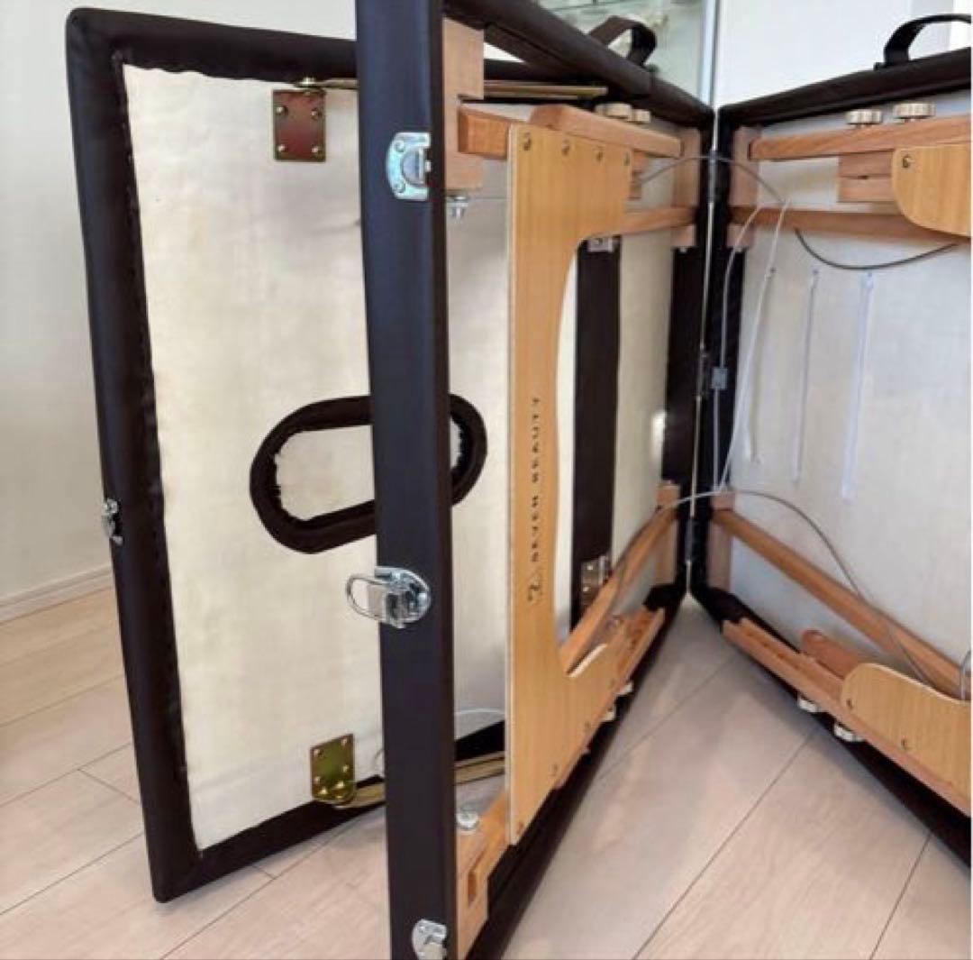 折りたたみ マッサージベッド 木製ダークブラウン スツール ブラウン丸椅子付き