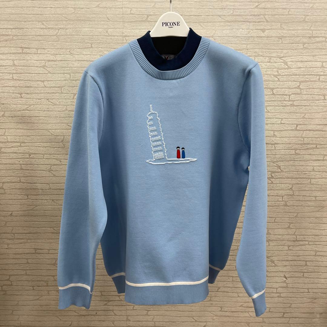 PICONE ピサの斜塔刺繍セーター 水色