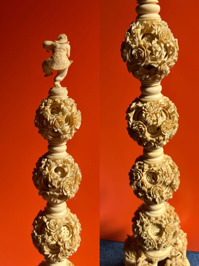 1081 中国美術　多層球　彫刻　約全長70cm 　猴　天球儀　置物