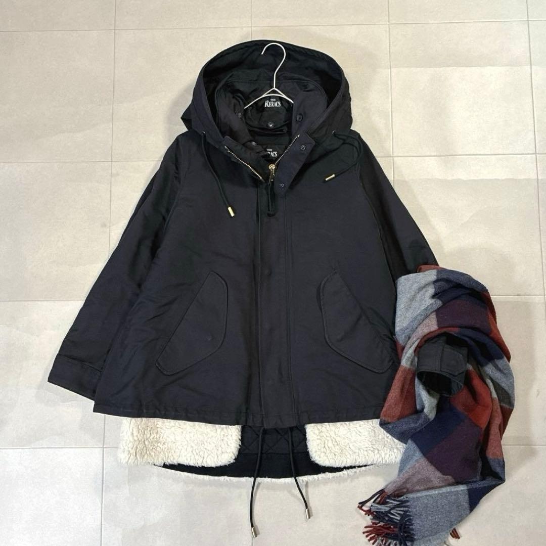 美品 近年 THE RERACS ショートモッズコート ボアライナー付 36 黒