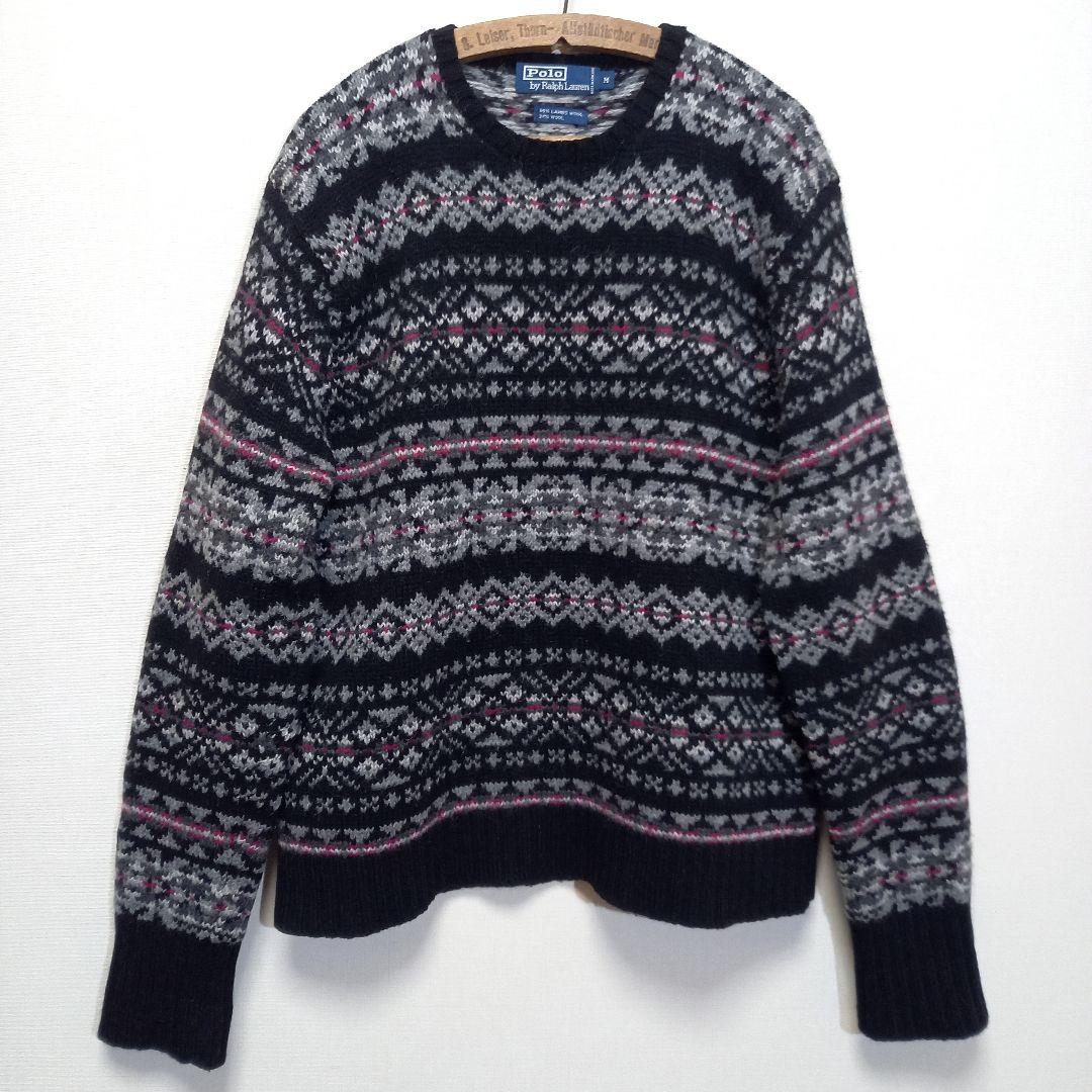 黒！ 90s ポロ ラルフローレン ラムズウール フェアアイルセーター ニット