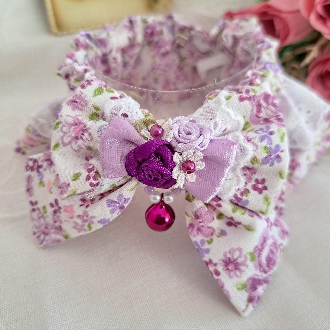 幅広シュシュ(パープルローズ)わんちゃん猫ちゃん用