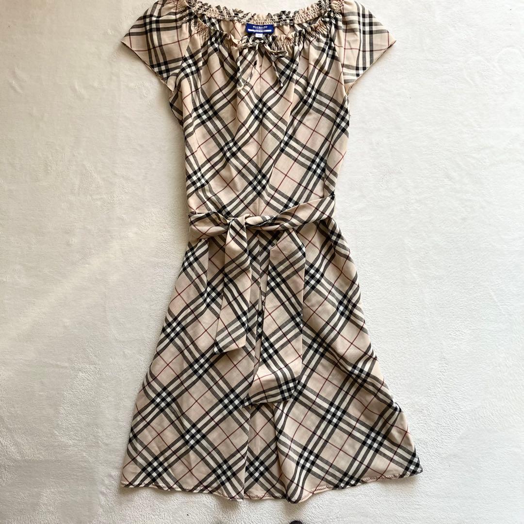【未使用級】バーバリーブルーレーベル ノバチェック 総柄 ワンピース ベルト付