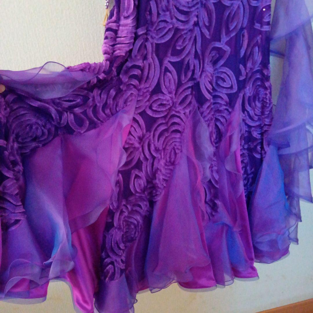 紫色 フラワー刺繍付き ダンスドレス　社交ダンス