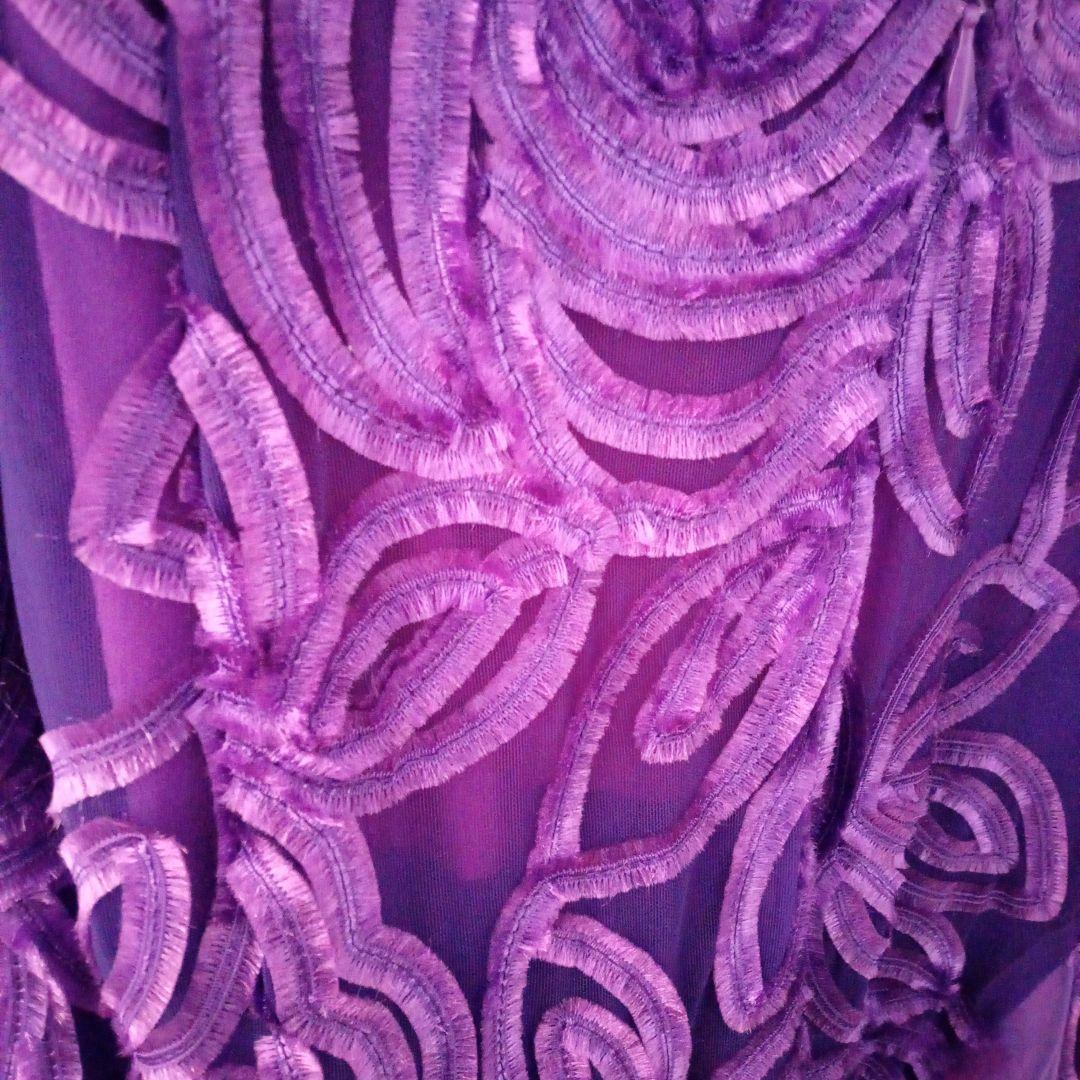 紫色 フラワー刺繍付き ダンスドレス　社交ダンス