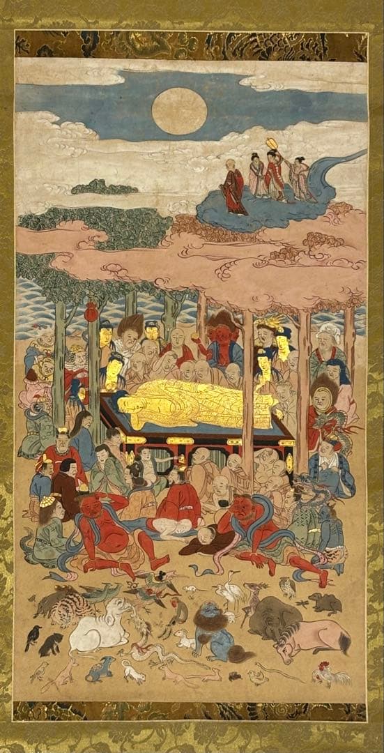 「極彩色 釈迦涅槃図」江戸時代中期頃筆 1幅|仏教美術 仏像 和本 古典籍 仏陀