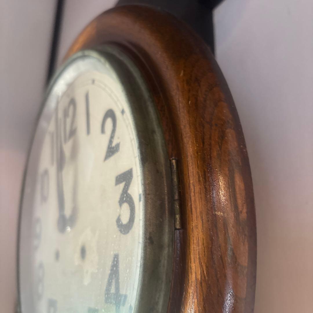 大正頃の吉田時計の木製丸時計　アンティーク時計　電池式