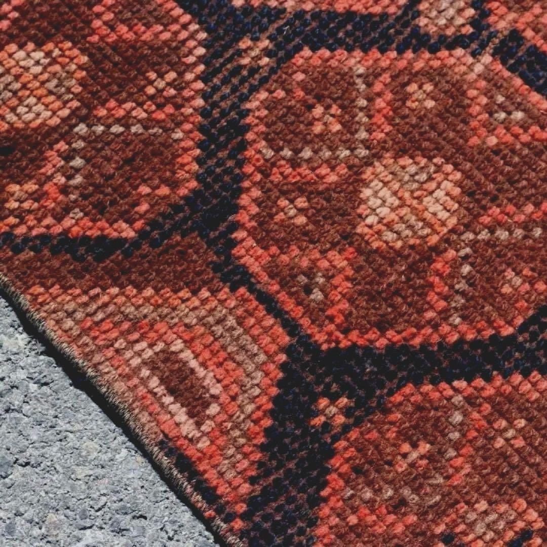 オレンジブラック　超ロングランナーラグ　ヴィンテージラグ　トルコラグ