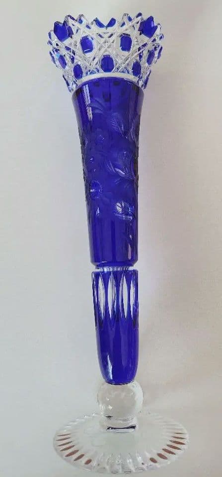 マイセン　コバルトブルー 花彫刻 ガラス フラワーベース 約30cm