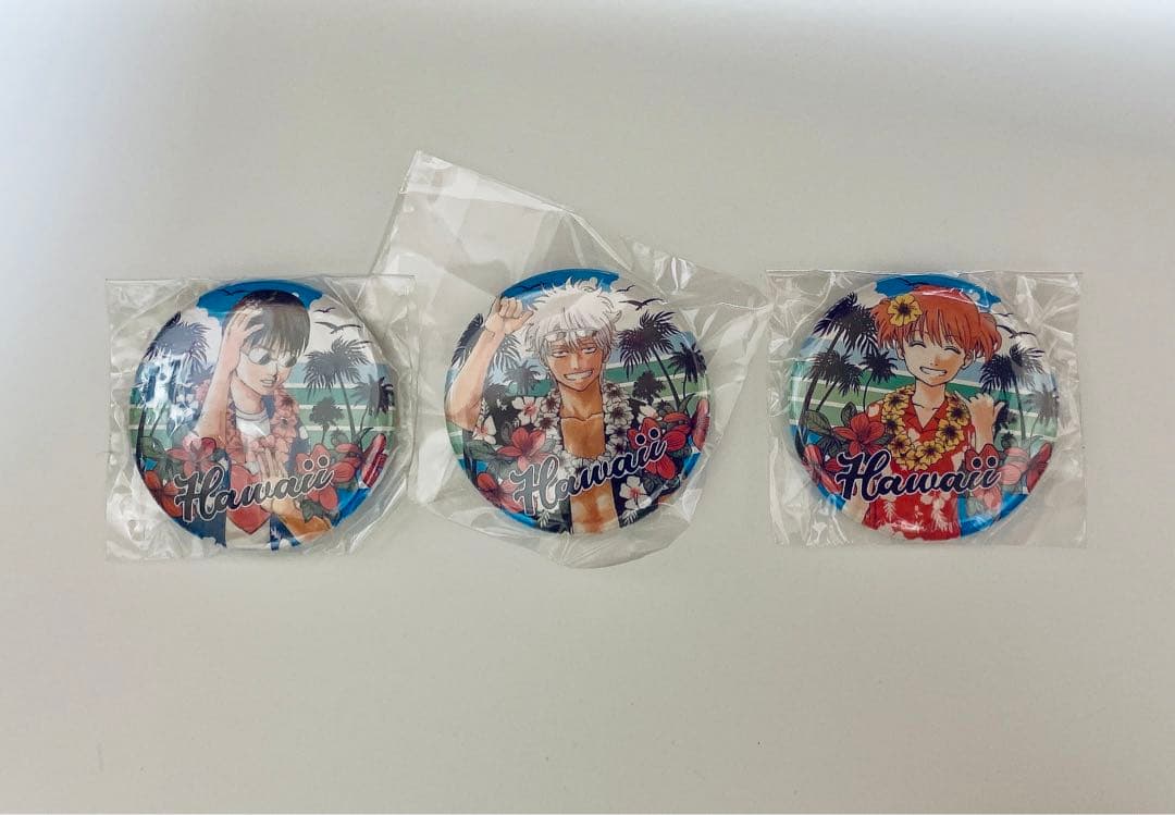 【新品、未開封】銀魂 大銀魂展 Hawaii 缶バッジ 万事屋3点セット