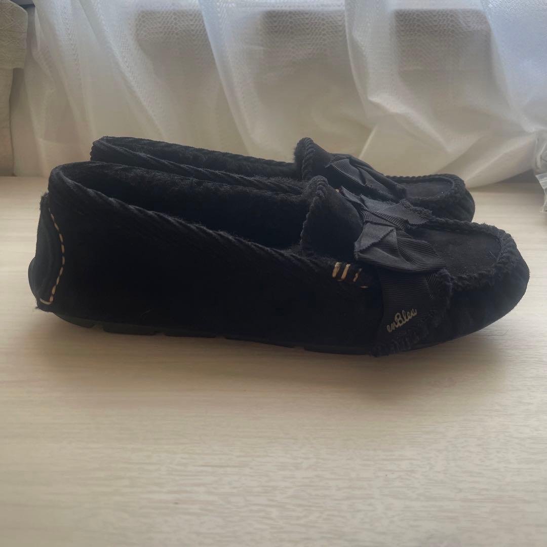 【LANVIN en Bleu】リボンモカシン 24cm ブラック 【美品】