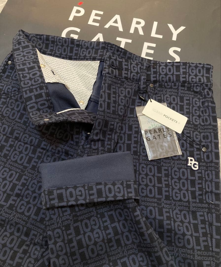 新品 パーリーゲイツ コットンストレッチカルゼ表ピーチパンツ(6)サイズLL/紺