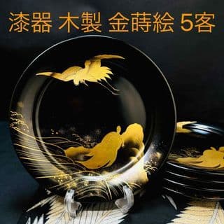 木製金箔絵皿 5枚セット