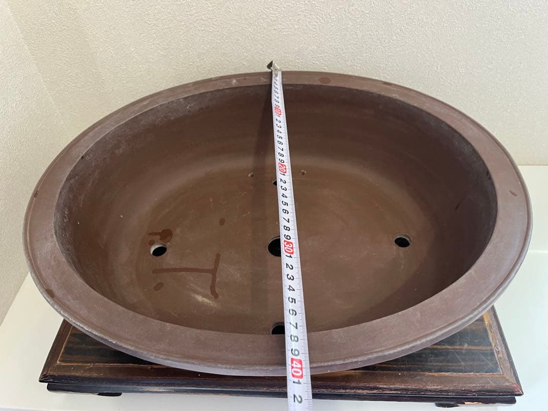 中国盆器 中国宜興 周寶山「周寶山絵紫泥墨絵山水図外縁下帯段足楕円鉢」泥味最高