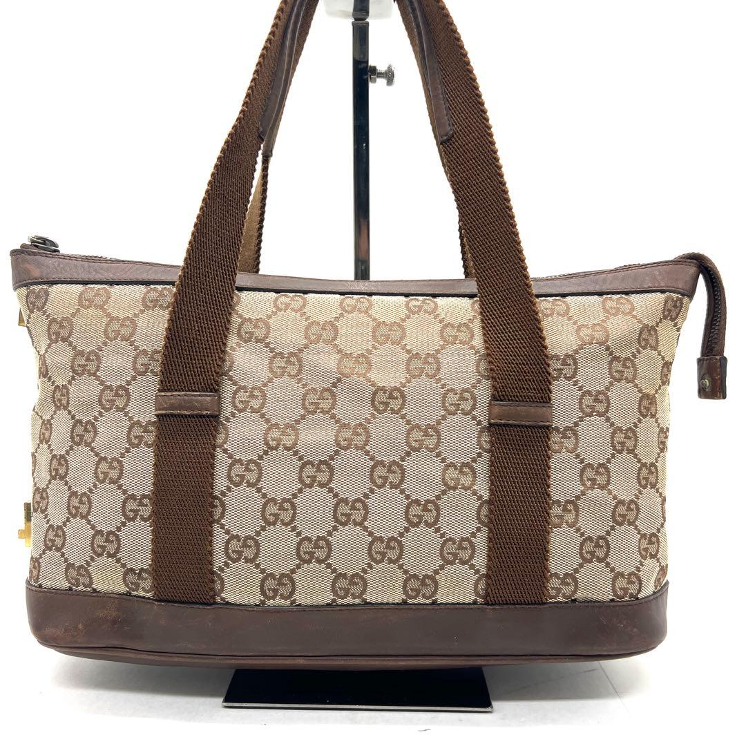 【美品】 GUCCI ハンドバッグ キャンバス レザー ブラウン バニティ