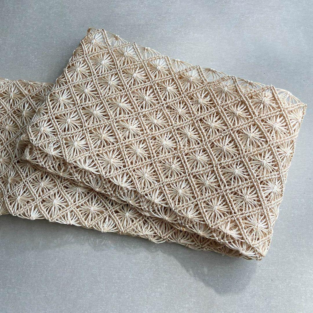 誉田屋源兵衛　アバカ　半幅帯 　生成　芭蕉通風段文　未使用・タグ付き