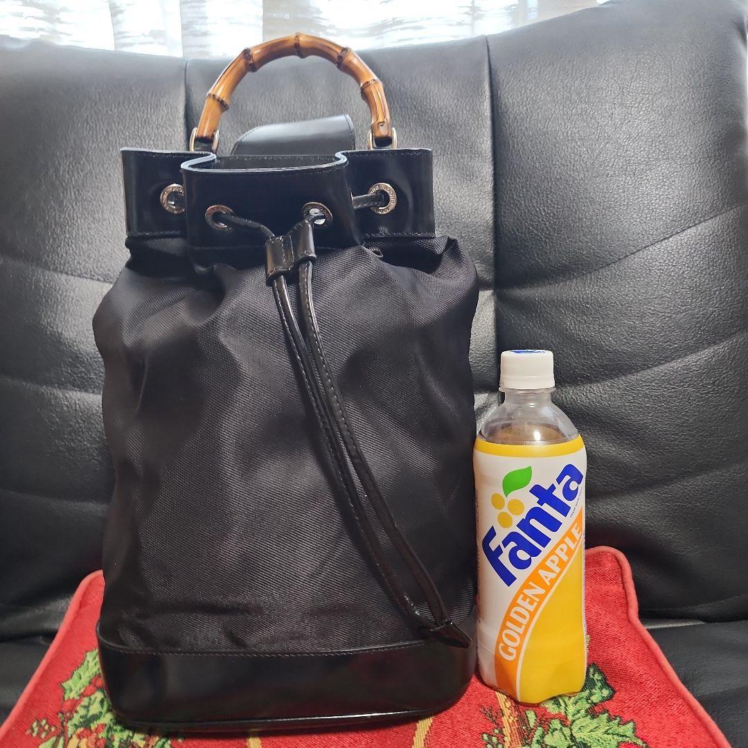 【美品】グッチ バンブー ショルダーバッグ ボンサック ナイロン×レザー 黒