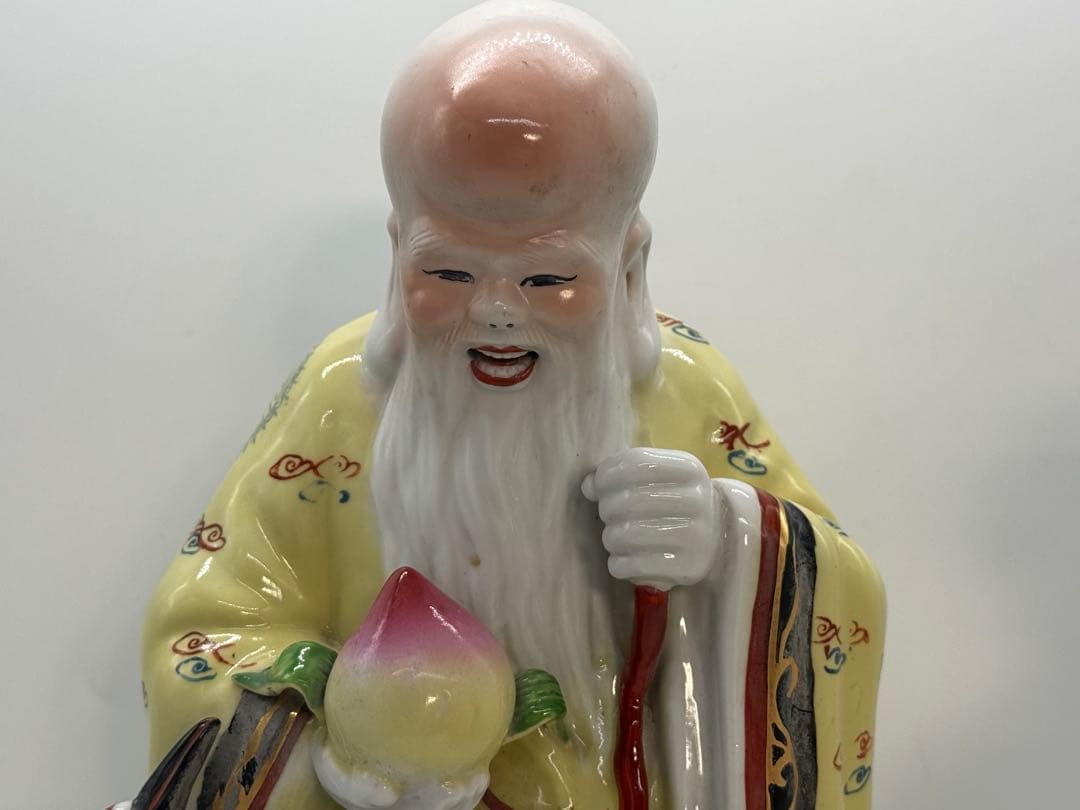中国　景徳鎮製　色絵　禄星寿星像　送料込み251222