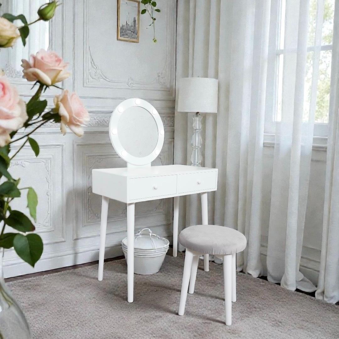 フォロー割【新品】女優ライト付　ドレッサー＆スツールセット　LEDライト