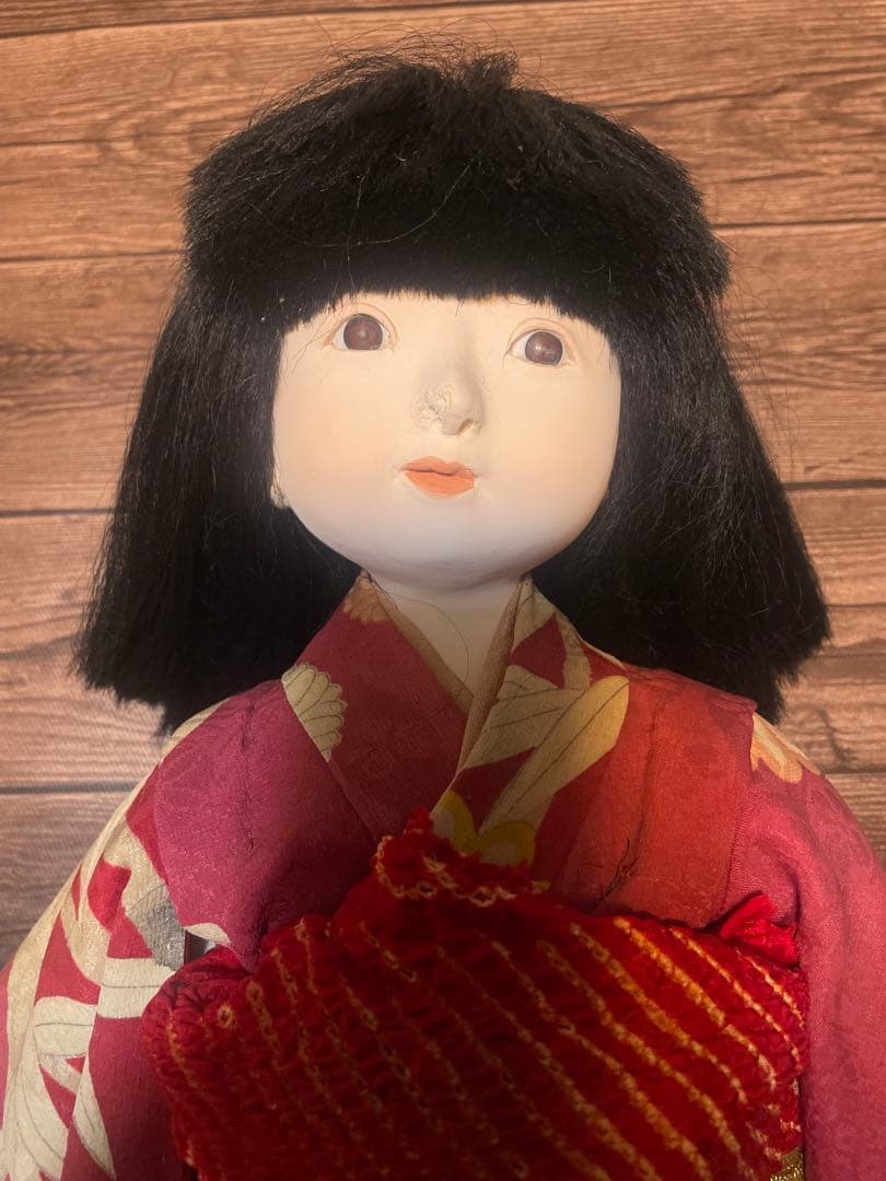 レアンティーク伝統的な可愛い女の子　日本人形 赤紫着物