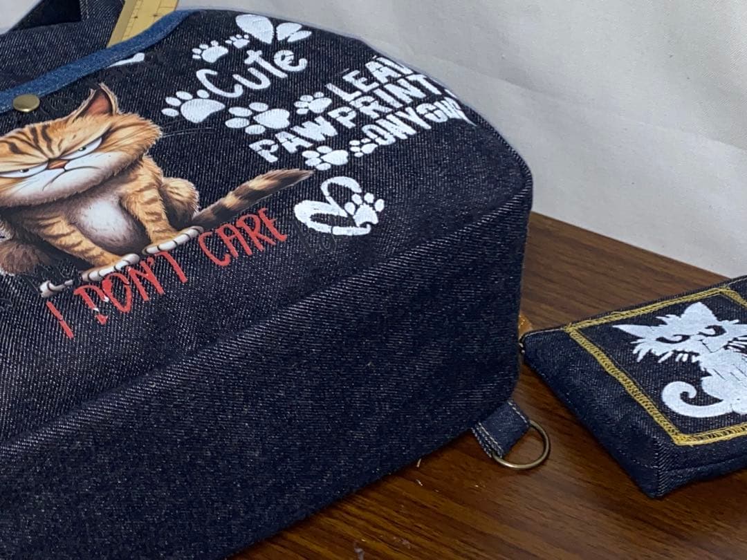 歳末セール☆岡山デニム☆トラ猫☆ステンシル☆扇型☆4wayボストンバッグ