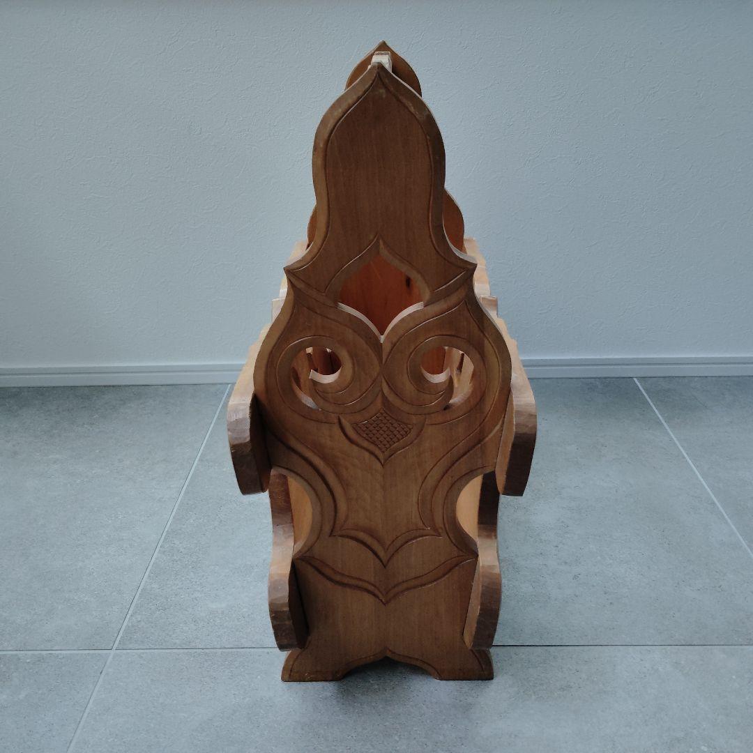 アイヌ紋様　木彫　マガジンラック　木製小物入れ　伝統工芸　民藝