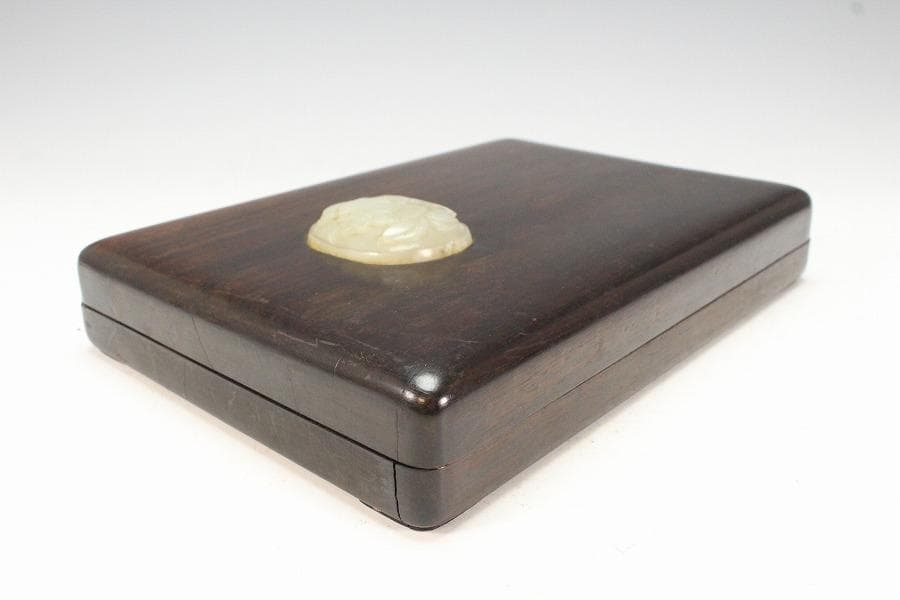 中国美術 古硯 端渓 白玉貼紫檀箱(K-LC732)