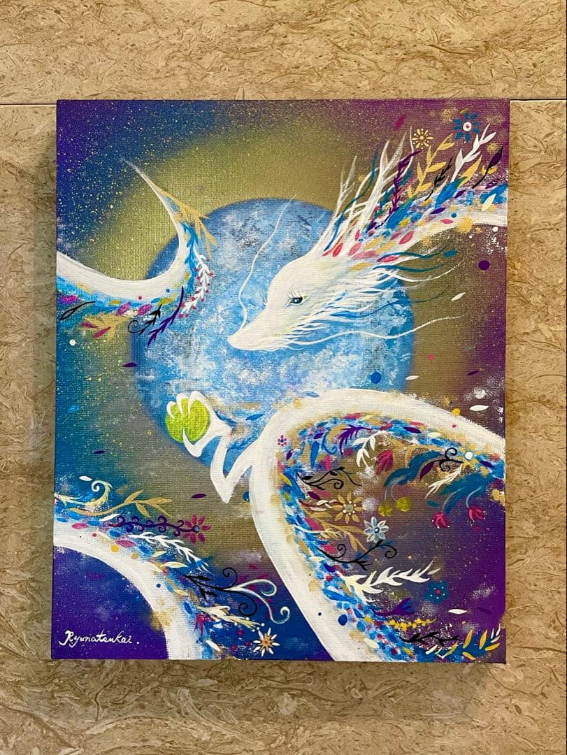 癒しの花龍 開運絵画 ヒーリングアート アクリル画 龍ノツカイ