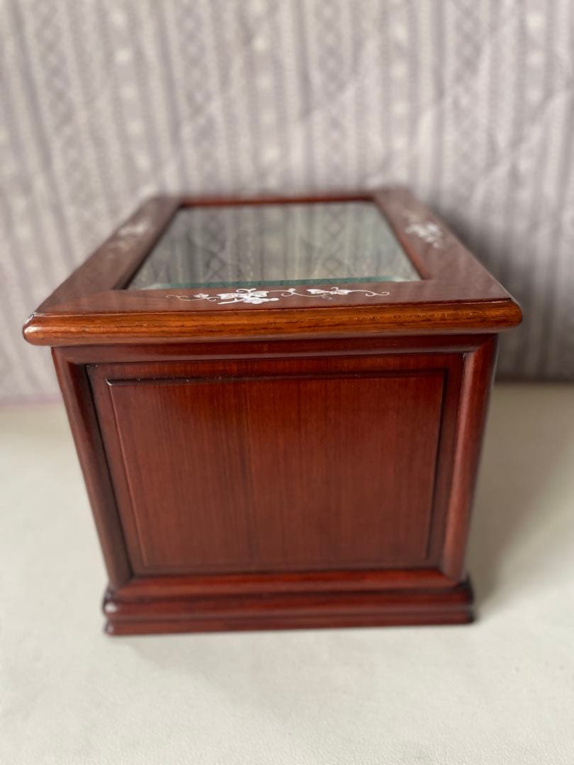 花梨 螺鈿細工 2段小引出し ショーケース ガラスケース 唐木 無垢 貴重品収納