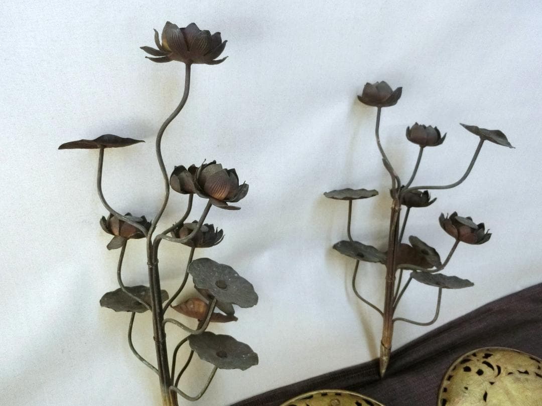 仏教美術！【仏具　華籠　けご　4点　蓮花１対・K20・骨董】仏　佛　恵比寿大黒