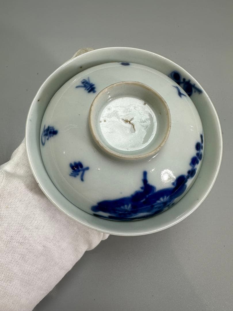 中国 古染付 梅絵 蓋碗 七件